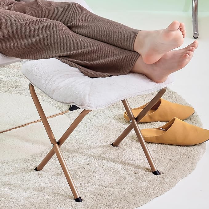 Walsham Folding Comfy Chair with Ottoman Faux Fur Soft Cozy Lounge Reading Papasan Chair with Footrest for Adults Kids Bedroom Living Room Dorms Small Space White