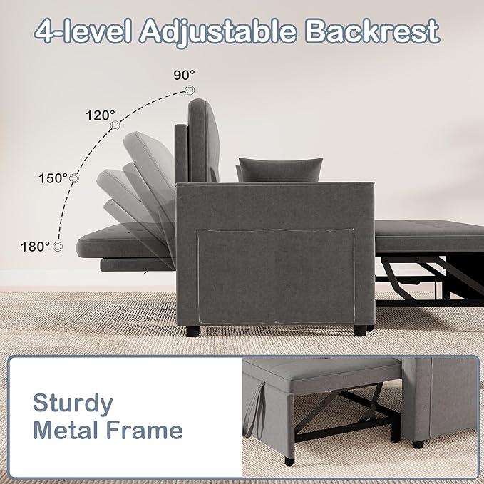 Pull Out Sofa Bed: 71 Gray Convertible Loveseat Sleeper Sofa Bed for Small Space Modern 3 in 1 Couch with Storage Couch Beds for Living Room (Grey)