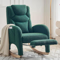 Rocking Chair with Foot Rest Nursery Glider Teddy Gliding Rocking Chair with Retractable Footrest Rubber Wood Legs Side Pocket High Back &amp Wide Seat Nursing Chair for Living Room (Green)