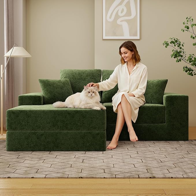 Cloud Modular Sectional Sofa Comfy Boneless Couch for Living Room Modern L-Shaped Couch with Reversible Chaise Customizable Sleeper Sofa with Non Slip No Assembly &amp Deep Seat Green