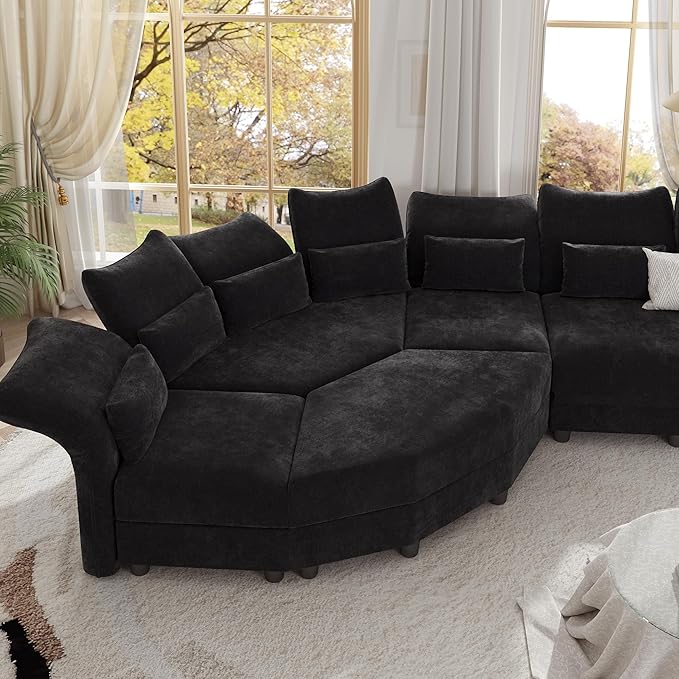 LLappuil Extra Large Hexagon Seat for Modular Sectional Sofa with Hidden Storage Carton C Only Compatible for Carton D Black Chenille | Tool Free Assembly Flexible Layouts