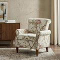 Wingback Accent Chair with Wood Legs Modern Comfy Upholstered Armchair with Removable Cushion and Nailhead Trim Floral Pattern Single Sofa Reading Chair for Living Room Bedroom