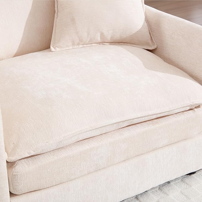 Oversized Accent Chair with Ottoman Beige Chenille Modern Cloud Chaise Lounge Chair Indoor with Deep Seat Upholstered Comfy Armchair Reading Chair for Bedroom Living Room Apartment