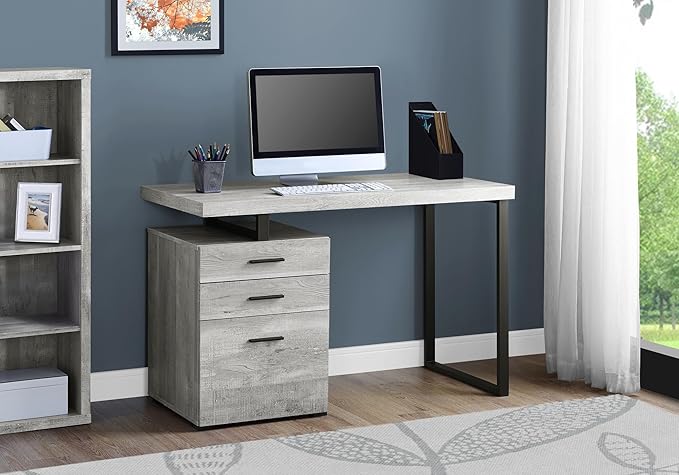 Computer Desk Home Office Laptop Left Right Set up Storage Drawers 48 l Work Grey Laminate Black Metal Contemporary Modern