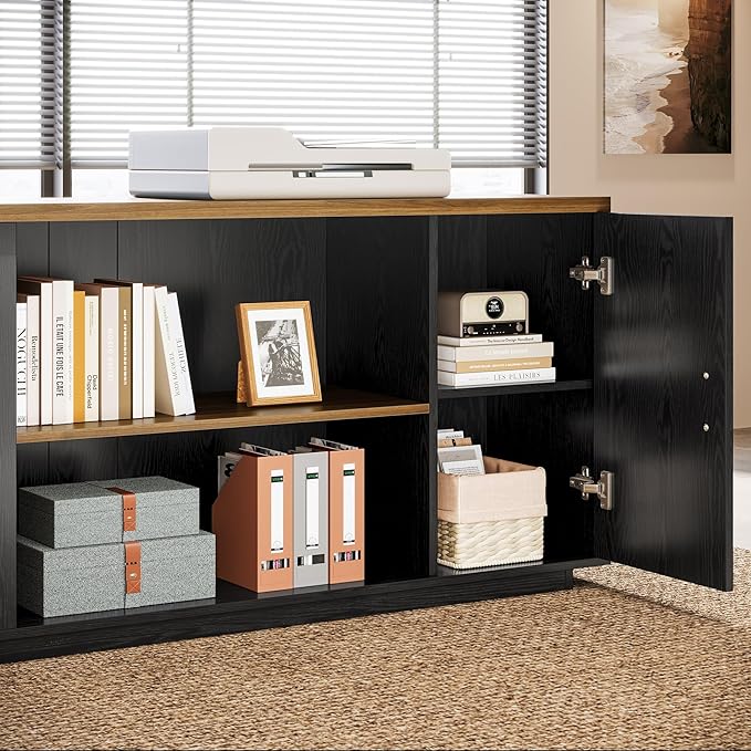 Tribesigns 85.8-Inch L-Shaped Executive Office Desk with File Drawers &amp Storage Cabinet Professional Corner Computer Desk Extra Large Business Workstation with Adjustable Shelves (Brown&ampBlack