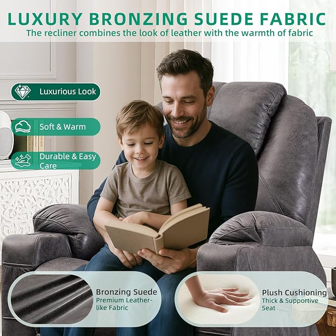 VIVIJASON Manual Massage Rocker Recliner Chair 360° Swivel Glider Lounge Chair with Heat Ergonomic Home Theater Recliner Sofa with 2 Side Pockets Cup Holders &amp USB Ports for Living Room Gray