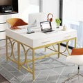 Tribesigns Modern Computer Desk with 2 Drawers Set of 2 41 Inches Study Writing Office Desk for Home Office Bedroom Makeup Vanity Table Desk with Gold Metal Frame White &amp Gold