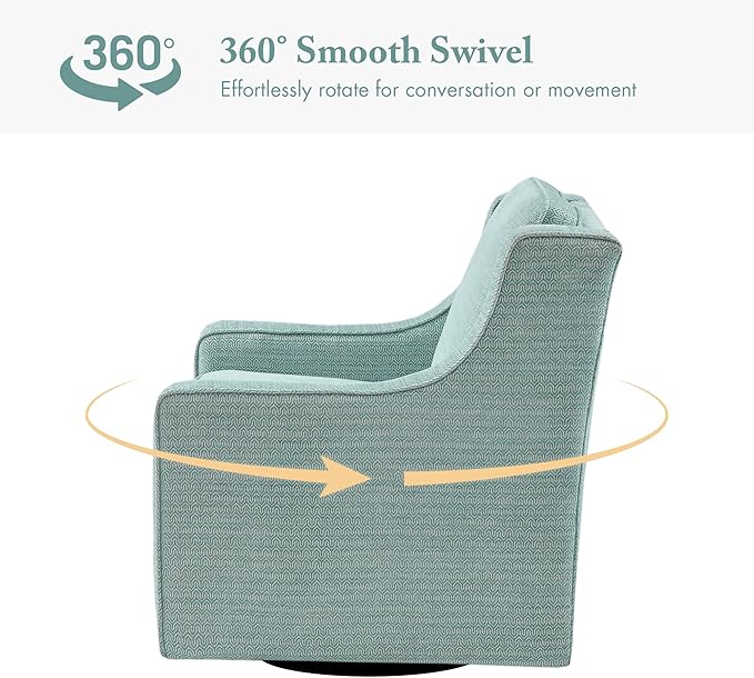 Madison Park Harris Swivel Chair - Solid Wood Plywood Metal Base Accent Armchair Modern Classic Style Family Room Sofa Furniture 28.5 Wide Dusty Aqua