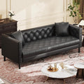 IDEALHOUSE 81 Leather Sofa Button-Tufted 3 Seater Sofa Mid-Century Modern Leather Couch with Deep Seat Chesterfield Sofa for Living Room Apartment Office Black
