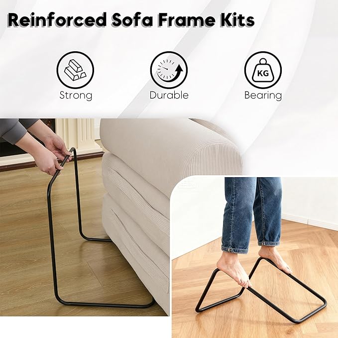 Convertible Sleeper Sofa Bed with Cylindrical Pillow Corduroy Folding Mattress Couch with Fixed-Shape Frame Floor Sofa Lounge Couch for Living Room Bedroom Lounge Studio Beige