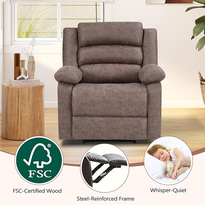 ANJ Recliner Chairs Set of 2Manual Recliner Chairs Overstuffed Breathable Faux Leather Reclining Seating with Arm &amp Back Support Comfortable Living Room Recliners for Reading &amp Relaxation