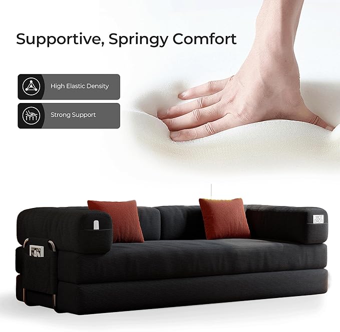 5-in-1 Folding Convertible Sofa Bed Loveseat Sleeper with Pull-Out Bed Floor Sofa Modular Futon Couch 79 Oversized Corduroy Upholstered Boneless Couch for Living Room Bedroom Lounge Grey-A