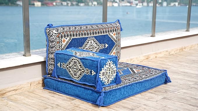 arabicsofa Single Turkish Floor Cushion – Traditional Arabic Jalsa Seating Set – Oriental Living Room Sofa with Backrest Pillows