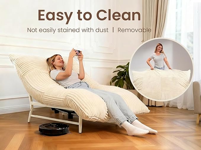 Modern Accent Chair Giant Bean Bag Lounge Chairs with Sturdy Metal Frame &amp Washable Cover Comfy Upholstered Chair for Reading Room Bedroom Cream