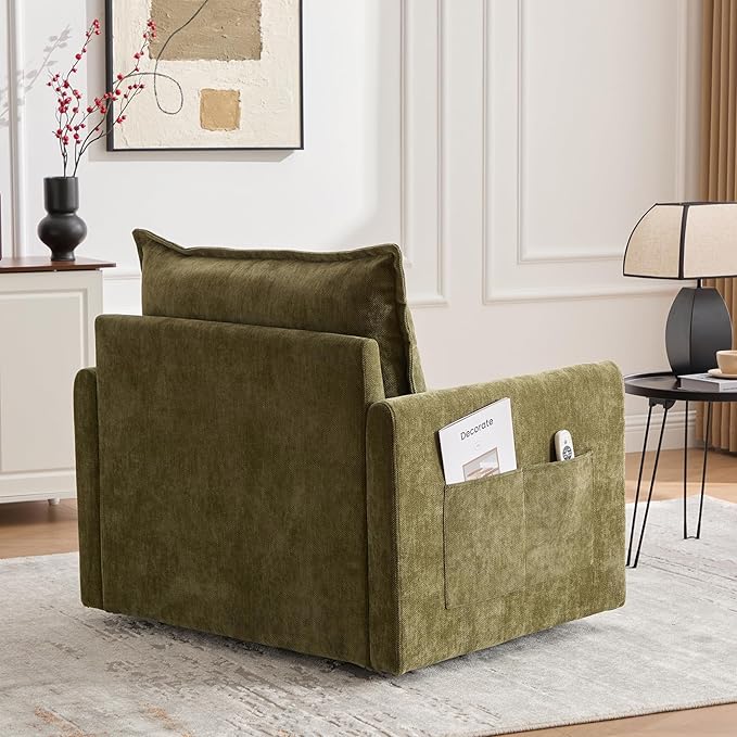 Swivel Accent Chair Set of 2 Modern Swivel Barrel Chair for Living Room 360 Degree Comfy Square Accent Barrel Chair Upholstered Sofa Armchair for BedroomReading Chenille Olive Green