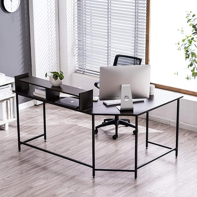 ivinta L Shaped Desk 62.2 Modern Corner Computer Desk with Monitor Stand for Small Spaces Living Room Home Office Bedroom 6404 (Dark Brown)