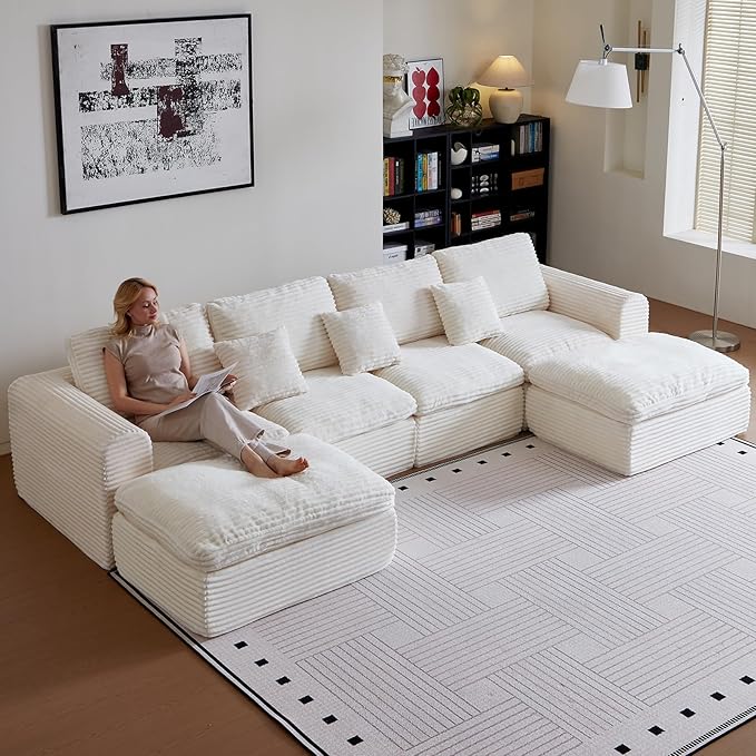 139 Oversized Sectional Couches for Living RoomU-Shaped Boneless Cloud Couch with Deep Seat and PillowsCompressed Sofa in a Box Suitable for Home &amp OfficeNo Assembly RequiredBeige