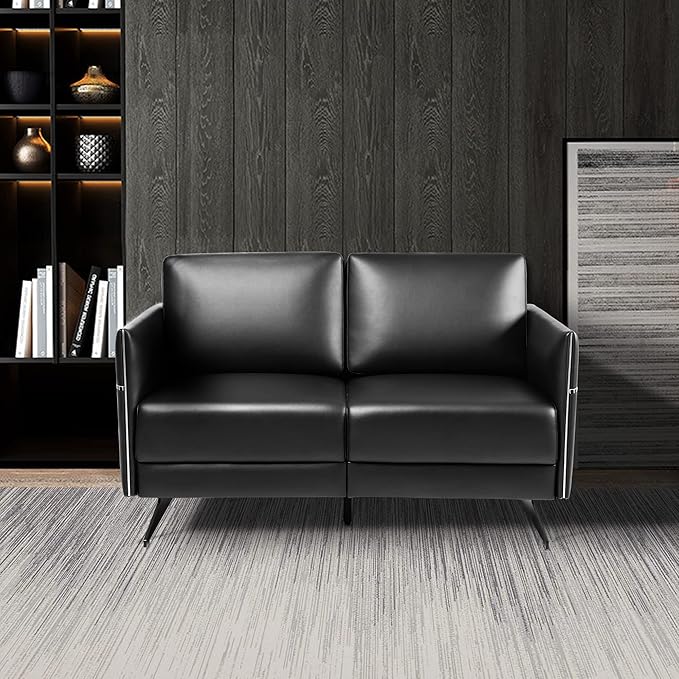 Accent Chair Loveseat Couch Sofa Upholstered Faux Leather Ergonomic Lumbar Support Cubic Waiting Room Reception Chair Modern Simplistic for Living Room Hotel Lobby Office Salon(Chrome Black Dual)