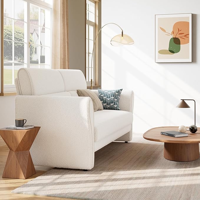 57inch Modern Loveseat Sofa Small Couch with High Backrest and Removable Lumbar Pillows Easy Assembly Upholstered Comfy Sofa for Living Room Bedroom OfficeWhite