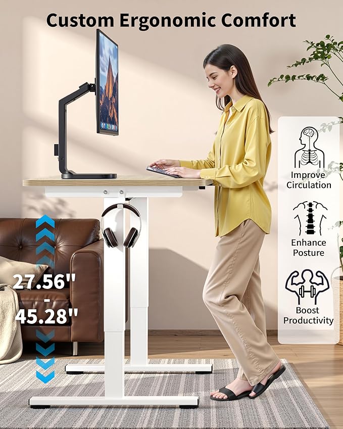 Okin Small Electric Standing Desk 36 x 24 Whole Piece Height Adjustable Desk Oak Sit to Stand Computer Workstation for Home Office