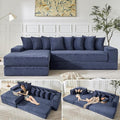 110 L-Shaped Sectional Couch with Chaise Lounge Plush Corduroy Oversized Convertible Floor Sofa Couch with 8 Pillows Modern Deep Seat Boneless Couches for Living Room (Blue 110 + Left Chaise)