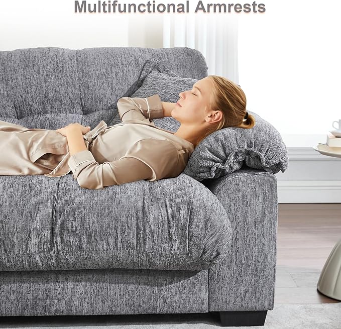 90.5 Modular Cloud Sofa 2 Seater Couch Oversized Loveseat with Armrest Pillow Comfy Tufted Couch Deep Seat Love Seats for Living Room Apartment Small Space- Grey