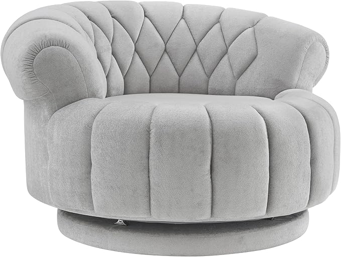Swivel Accent Barrel Round Chair Comfy Chenille Reading Sofa Chair for Living Room Bedroom (Grey)
