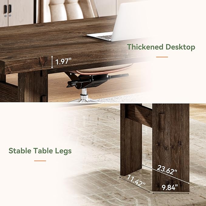 63-Inch Executive Desk Solid Wood Home Office Computer Desk with Heavy Duty Legs Modern Simple Study Writing Table for Office Conference Room Rustic Brown