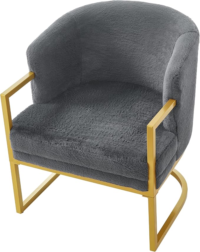 Modern Accent Chair with Gold Metal Frame Cozy Armchair Upholstered Reading Chair with Ergonomic Curved Backrest for Living Room Office (Grey-36)