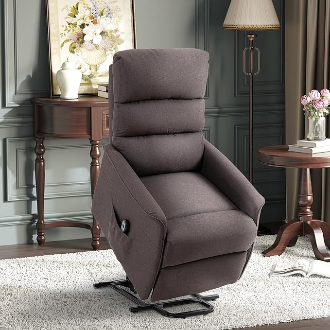 HOMCOM Power Lift Recliner Chair for Elderly Easy Assembly Fabric Lift Chair for Adults Recliner Sofa with Remote Control Side Pockets for Living Room Brown