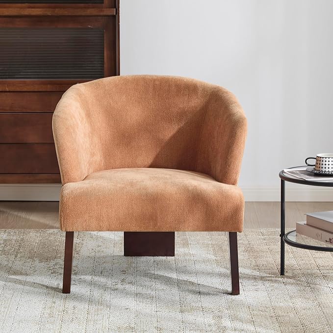 Christopher Knight Home Ashby Mid-Century Modern Fabric Accent Chair Living Room Solid Wood Lounge Chair Bedroom Soft Cushion Comfy Reading Chair Home Office Sofa Barrel Armchair Light Orange