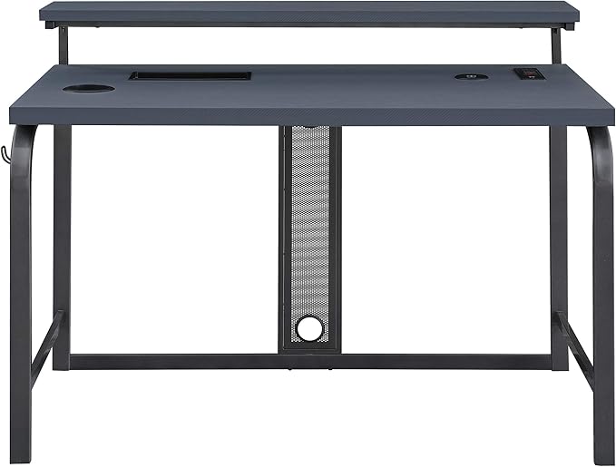 OSP Home Furnishings Reload Gaming Desk with Wireless Charging USB Power Hub and Remote Controlled RGB LED Lights Matte Grey Carbon Fiber