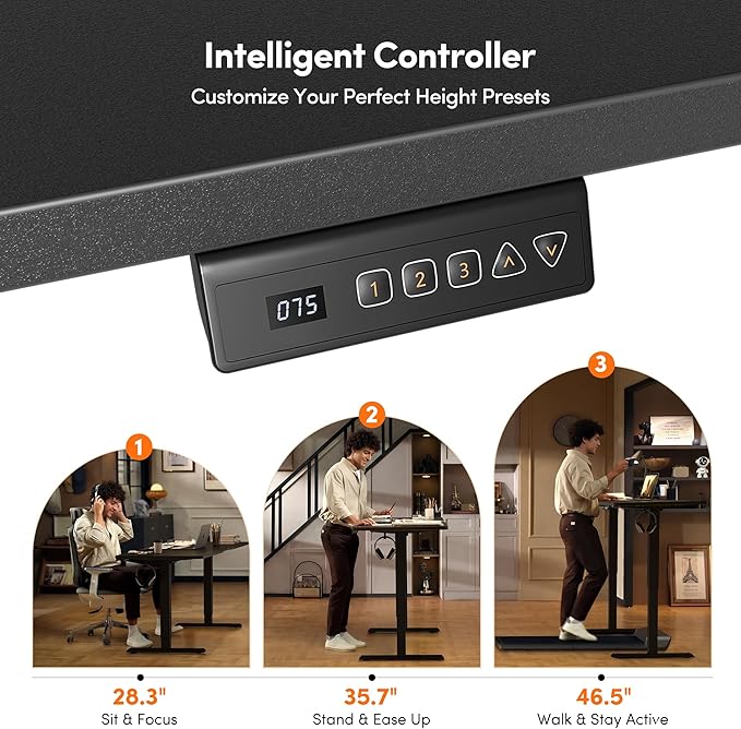FEZIBO 40 x 24 Inchs Electric Standing Desk Height Adjustable Sit Stand Up Computer Office Desk with Splice Board Black Frame/Black Top