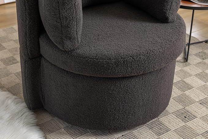 FOXHUNTER Swivel Barrel Chair 360 Degree Oversized Swivel Accent Chair with 3 Pillows Swivel Storage Chair for Nursery Living Room Bedroom 31.5D X 33.9W X 33.86H Inch (Teddy Dark Gray)