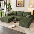 95 Cloud Sectional Couch with OttomanModern U-Shaped Cloud Couch with Deep SeatComfy Corduroy 3-Seater SofaMemory Foam Sofa for Living RoomNo Assembly (GreenLeft-Facing Chaise)