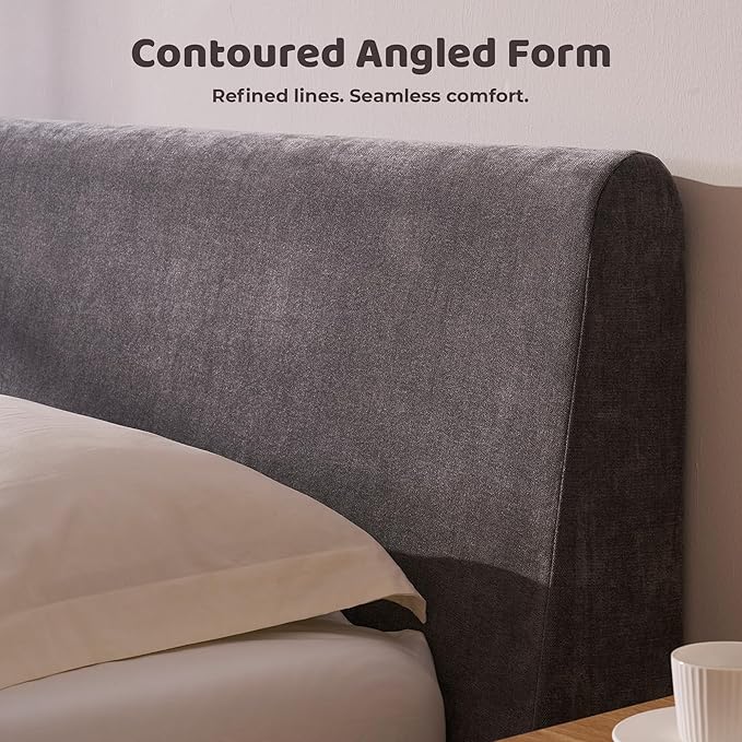 RECCI AirFrame Queen Bed Frame with Ergonomic Angled Foam Cushioned Headboard Minimalist Design Platform Bed Frame No Box Spring Needed Easy Assembly (Moon Grey)