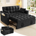 3 in 1 Convertible Sleeper Sofa Bed 52'' Velvet Pull Out Couch Bed with Comfy Pillows &amp Adjustable Backrest/Side PocketsFuton Loveseat Sleeper Sofa for Small Spaces Living Room Bedroom (Black)