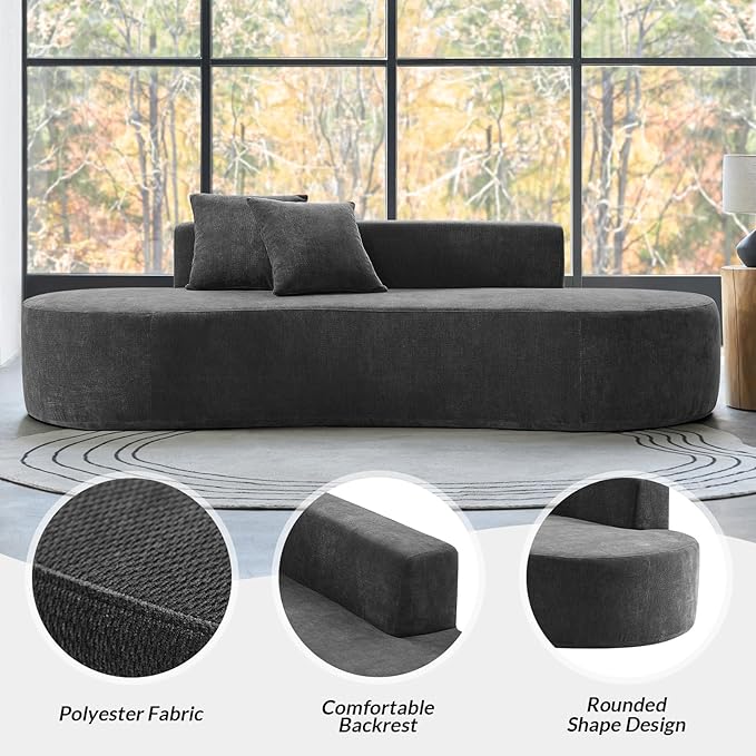 94.5 Modern Curved Sofa 3-Seater Comfy Foam Couch with 2 Pillows Frameless &amp No Assembly Required Cloud Couch for Living Room Charcoal