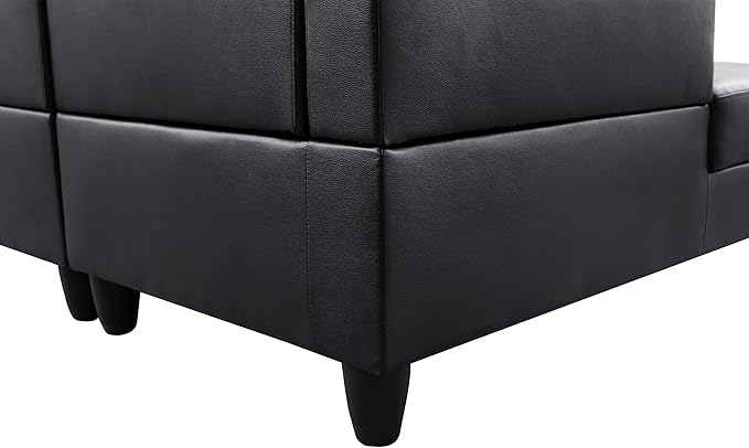 L Shaped Sectional Modern Sofa - Convertible Leather Sleeper Bed Couch Set with Reversible Chaise Lounge Modular Cloud Couch for Living Room Apartment