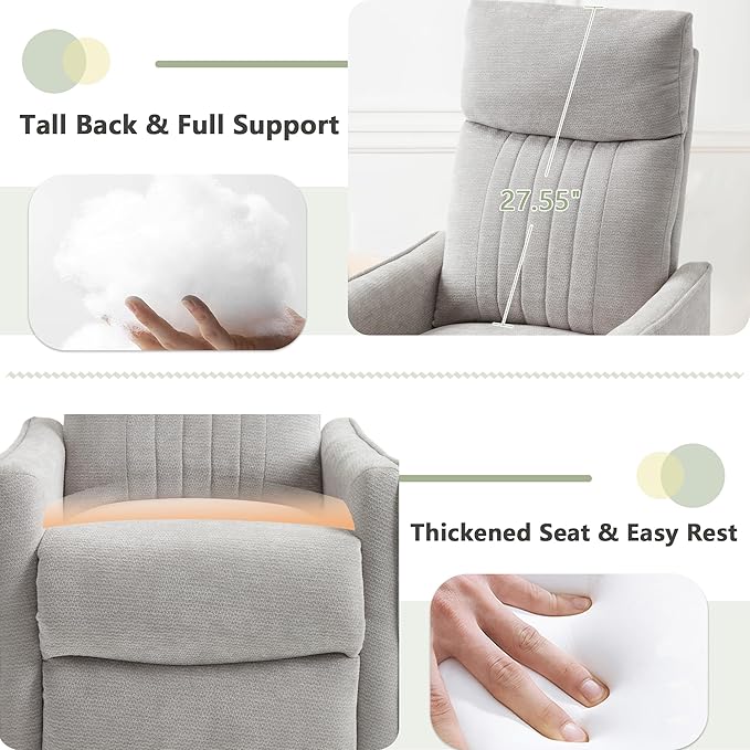 cinkehome Heated Massage Swivel Rocker Recliner Chair Nursery - Small Space Reclining Chair with Lumbar Support 360° Swivel &amp Gentle Rocking Ergonomic High Back Chenille Fabric Beige