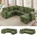 111'' Sectional Sleeper Sofa with Pull Out Bed U Shaped 6 Seat Modular Couch with Storage Chaise Modern Sectional Couch Cloud Chenille Sofa Bed for Living Room Apartment Olive