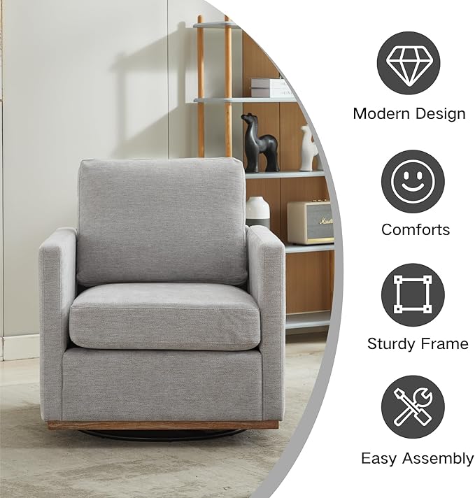 Chifee &amp Vingol 30.7 W Mid Century Modern Swivel Accent Chair for Living RoomLight Gray