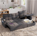 85 inch Sleeper Sofa Couch Bed with Storage ChaisePull Out Couch with USB ChargingSide PocketsConvertible Sectional Sofa for Living RoomApartmentSmall SpacesDark Grey