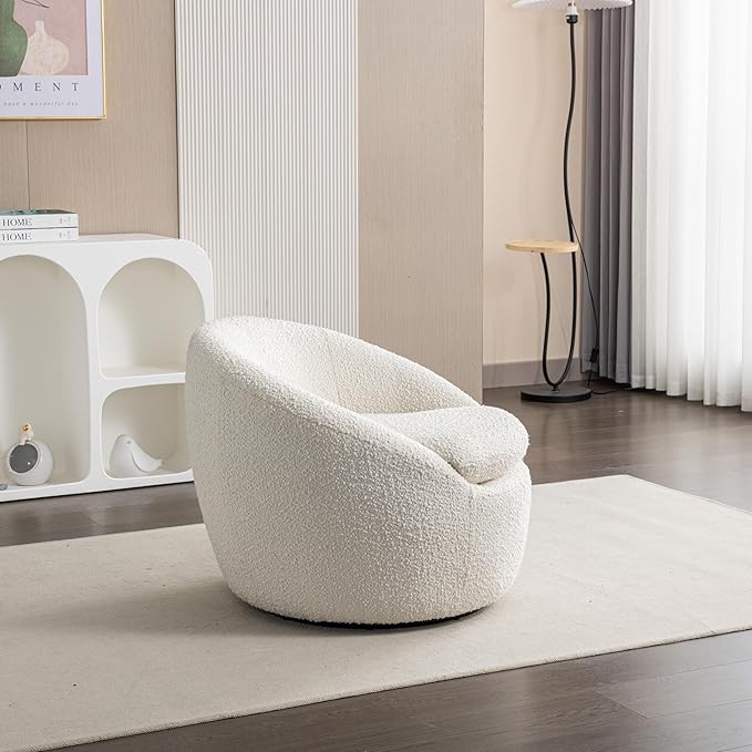 360°Swive Decorative ChairModern Comfortable Barrel Chair Reading Chairs for Living RoomBedroomDressing RoomCream White Teddy