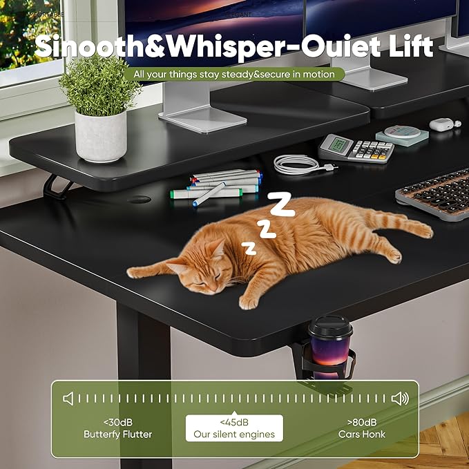 Shahoo Electric Standing Desk with Monitor Shelf 63 x 24 Inches Height Adjustable Corner Table Computer Workstation with Cup Holder and Hook for Home Office Black 63x24 Inch