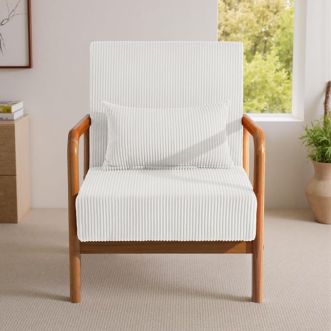 Accent Chair Mid Century Modern Armchair with Pillow Upholstered Lounge Sofa Reading Side Chair for Living Room Bedroom