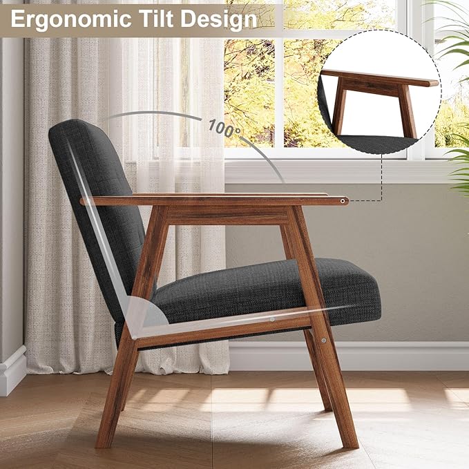 Accent Chair Upholstered Fabric Lounge Chair with Solid Wood Frame &amp Soft Cushion for Living Room Bedroom Balcony