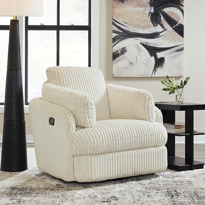 Signature Design by Ashley Tie-Breaker Casual Swivel Glider Recliner with Hidden Storage White
