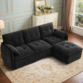 Oversized Modular Sectional Sofa with Ottoman 96.5 Inch 3 Seat Deep Seat Chenille Couch Convertible L Shaped Sofa with Pillows Comfy SeatingCouch for Living Room Apartment Office (Black)