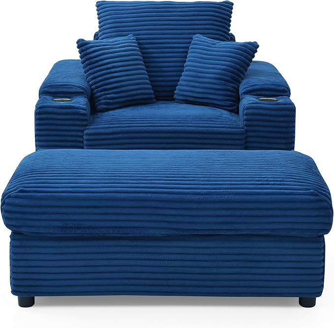 KEIKI Oversized Accent Chair with Ottoman Chaise Lounge Chair Indoor Oversized Sofa Bed Sleeper Couch Reading Chairs for Living Room Blue